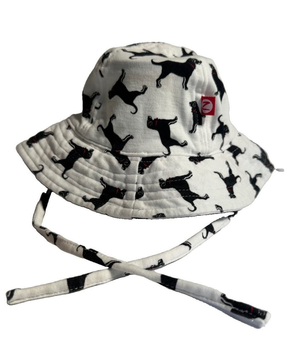 The Black Dog Kids White Black Dog Print Bucket Sun Hat Organic Cotton 6M
